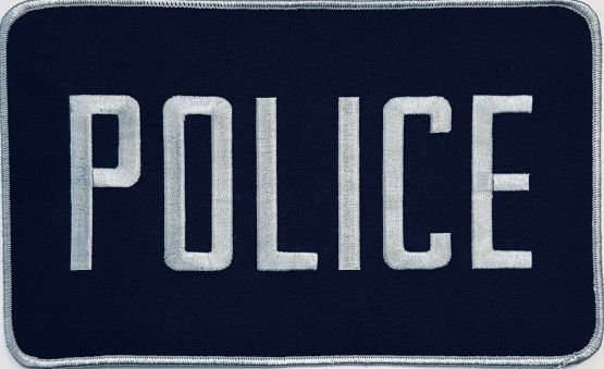 POLICE 5" X 9" PATCH - GREY on MIDNIGHT NAVY, GREY TRIM - SEW ON.